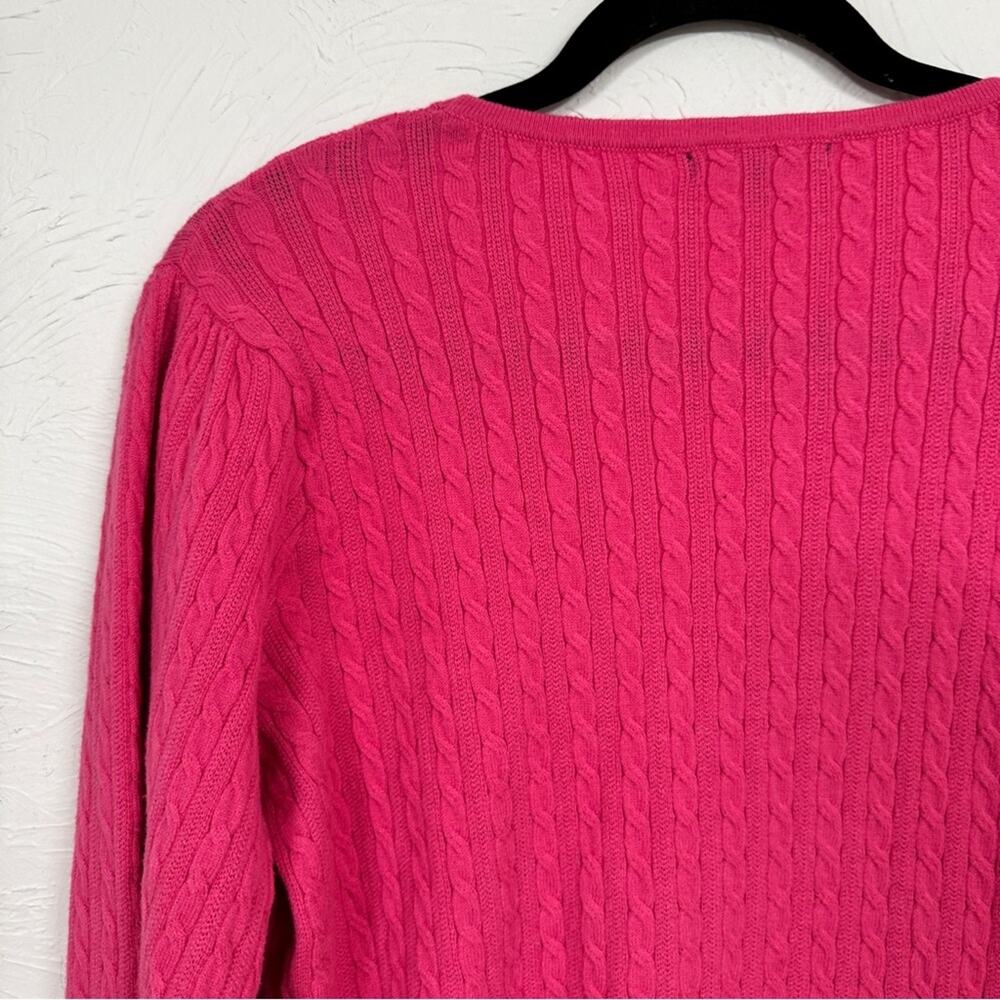 Adrianna Papell Hot Pink Cable Knit Sweater Womens M Bishop Sleeve Crew Neck - Picture 11 of 11